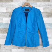Lafayette 148 NY Textured Blazer Jacket Blue Ruched Cotton Stretch Womens 4 - $98.99