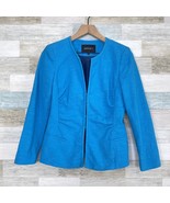 Lafayette 148 NY Textured Blazer Jacket Blue Ruched Cotton Stretch Womens 4 - £77.52 GBP