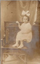 RPPC Darling Girl Mildred Call Large Hair Bow Ornate Chair Studio Postcard Z19 - £7.95 GBP