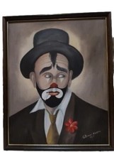 Vintage Original CLOWN Painting Art on Canvas Signed Donald Martin 21x17&quot; Framed - £69.82 GBP