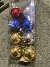 Lot Of 8 Small 1.5 Inch Christmas Ball Glass Ornaments Red Gold Blue Silver - $8.00