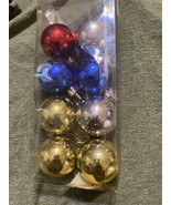 Lot Of 8 Small 1.5 Inch Christmas Ball Glass Ornaments Red Gold Blue Silver - $11.22 CAD