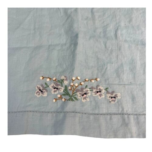Primary image for Blue Floral Embroidered Tea Towel Vintage Cottage Country Core 12x19 Kitchen