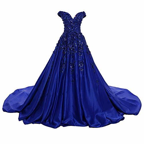 Kivary Plus Size Off Shoulder Sequins Long Ball Gown Evening Prom Dress Royal Bl