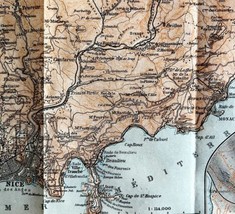 Map Nice Mediterranean Sea Southern France Rare 1914 Lithograph WW1 Era WHBS - £47.44 GBP