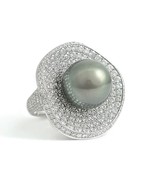 Gray Pearl Pave Diamond Cocktail Statement Ring 18K White Gold, 5.17 CTW - £11,795.50 GBP