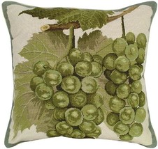 Throw Pillow HELENE VERIN Petit Point Grapes 18x18 Pale Green Cotton Velvet - £207.03 GBP