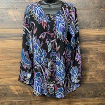 Women Blouse Barocco Print Black Floral Shirt Tunic 32 In Long 19 In Wide Sleeve - £7.60 GBP