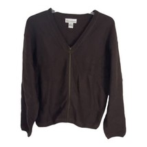 NY Jeans Womens Sweater Size Medium Wool Brown Long Sleeve Full Zipper V Neck  - £26.57 GBP