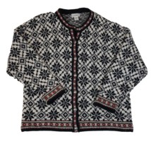 LL Bean Womens Wool Blend Button Front Cardigan Snowflake Sweater Size XL USA - £30.95 GBP