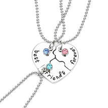 Rhinestone Engraved Puzzle Friendship Pendant BFF Necklaces - £24.10 GBP