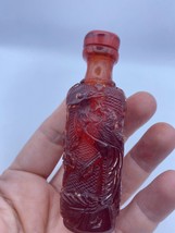 Vintage Dragon Parfum Snuff Bottle Marron Ambre Sculpté - $63.99