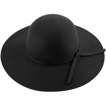 Women Lady Retro Wide Brim Large Floppy Panama Hat Belt Wool Fedora Hat (Black 2 - £43.17 GBP