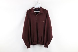 Vtg 90s Streetwear Mens Large Faded Striped Collared Pullover Sweatshirt Maroon - £46.56 GBP