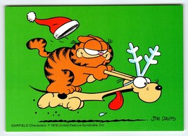 Garfield Postcard Christmas Santa Cat Rides Odie Dog Reindeer Jim Davis 1978 - $10.80