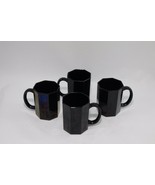Arcoroc France Black Glass Octime Octagonal 10 oz Coffee Mugs Cups Set of 8 - £38.36 GBP