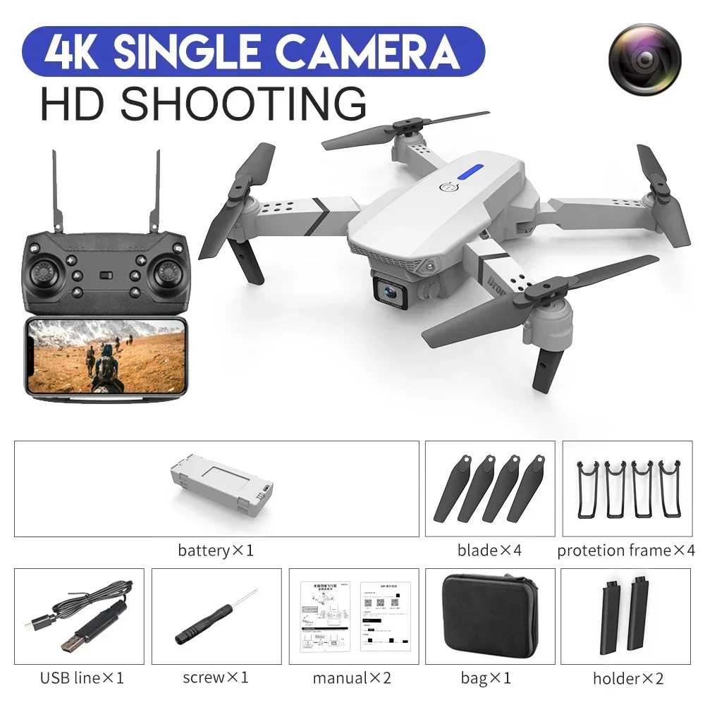 2024 E88Pro RC Drone 4K 1080P HD Camera Foldable Quadcopter (4K White Bag) - $45.00