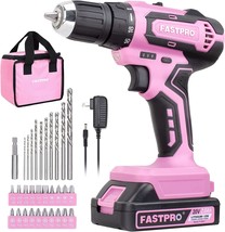 FASTPRO Pink Drill Set—20V Max Lithium-ion Cordless Drill Driver Set, 3/8 in. - £62.34 GBP