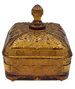 Indiana Tiara Amber Glass Honey Bee Covered Box / Trinket Dish Splayed F... - $67.95