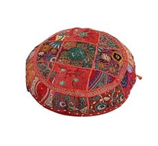 Indian Round Floor Pillow Vintage Bohemian Patchwork Cushion Cover Colorful Smal - $34.29