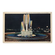Beverly Hills California - Electric Fountain - Linen  Postcard 1936  WOB - £6.86 GBP