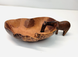 African Hand Carved Zebra Drinking From Bowl Wooden Trinket Dish Bowl Vi... - $14.99