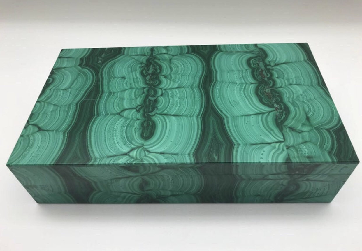 Primary image for Malachite Box with Hinged Lid, Jewelry Box, Storage Box, Mystery Box, Velvet Rin