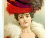 Edwardian Woman In Applied Feather Hat UNP American Art Works DB Postcar... - £28.81 GBP