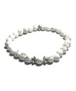 Natural White Howlite Beaded Bracelet, 6mm Stones, Silver Alloy Spacers - $5.99