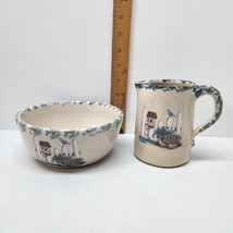 Vintage Marshall Texas Pottery Stoneware Creamer pitcher &amp; bowl birdhous... - £19.02 GBP