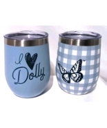 Dolly Blue butterfly Stainless Stemless Wine Tumbler  2X DG Exclusive 12... - $272.66 MXN