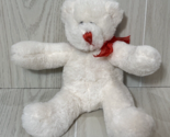 Plush White or cream teddy bear red thread nose ribbon bow - $6.23