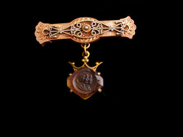 Gorgeous Antique Victorian Fob brooch - rose gold plate - cameo pendant - estate - £179.20 GBP