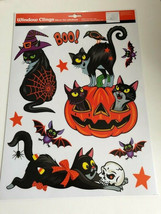 Halloween Spooky Cute Pumpkins Cats Bats 10 Pieces Window Film Clings Stars  - £14.19 GBP