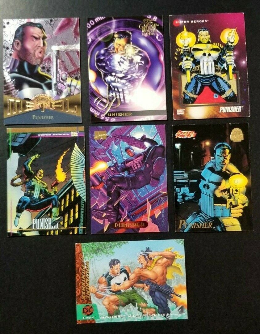 Primary image for ⟹ Mixed Lot of SEVEN PUNISHER 1990s TRADING CARDS Flair METAL Fleer IMPEL