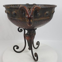 Vintage Gothic Ram Metal Tureen 13&quot; Tall 12&quot; Round Decorative Bowl - $35.53