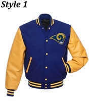 Los Angeles Rams Varsity Jacket – Blue &amp; Yellow Leather Sleeve Edition  - $140.00+