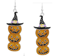 Halloween Three Pumpkin Drop Earrings White Gold - £9.66 GBP