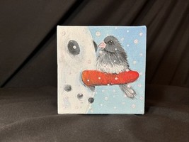 Small Winter Art Painting Bird on Nose of Snowman 4&quot;x4&quot;x1 3/4&quot; - $372.61 MXN