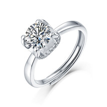 Round Cut Moissanite Lab Grown 925 Sterling Silver Adjustable Wedding Ring - £75.43 GBP+