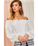 Women&#39;s Off Shoulder Long Bubble Sleeve Solid Top - $35.91 CAD