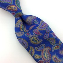 Thai Silk Tie Skinny Short Decorated Paisley Blue Necktie I20-100 Vintage/Rare - £14.20 GBP