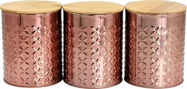 MegaChef 3 Piece Metallic Rose Gold Embossed Kitchen Canister Set w Bamboo Lids - £31.80 GBP