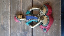 Vintage Brass Ceramic Colorful Musician INDIAN Wall Decor 8.5&quot; x 5.5&quot; - £24.92 GBP