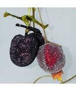 3 Vintage Sugared Beaded Fruit Ornaments Lychee Sugar Plum Pomegranate 3... - £12.13 GBP