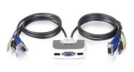 IOGEAR 2-Port USB VGA Miniview Micro Cabled KVM Switch - 2048 x 1536 - Hot Keys  - £65.23 GBP