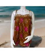 Artelier Nicole Miller Boho Tank Womens XL Brown Pink Smocked Batik Tass... - $23.98
