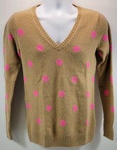 MM) GAP Women&#39;s V-Neck Brown Pink Polka Dot Sweater Medium Wool Blend - £7.78 GBP