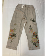 NWT Anthropologie Pilcro Botanical Slim Linen Beach Cargo Pants XXS Neutral - $753.54 MXN