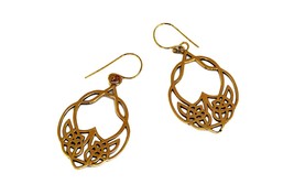 Gold Lotus Dangly Earrings, Indian Floral Earrings, Gift for Yogi, Yoga Jewelry - £14.12 GBP